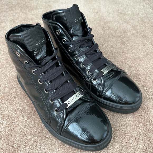 Gucci Patent Leather High Top Sneakers - Picture 1 of 14